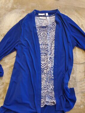 Susan Graver 2 Piece Placement Print Liquid Knit Tunic and Jacket, Size Large